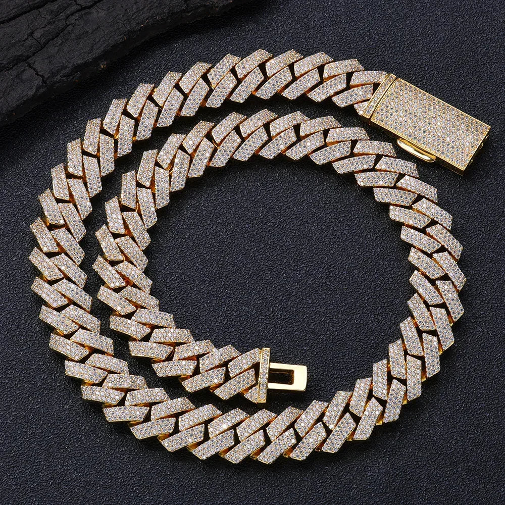 16mm 3-Row Full Zircon Iced Out Cuban Chain Necklace - CaratixJewelry